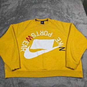Nike Sweatshirt Mens XL Yellow Sportswear NSW Big Swoosh Logo Crew Neck Pullover